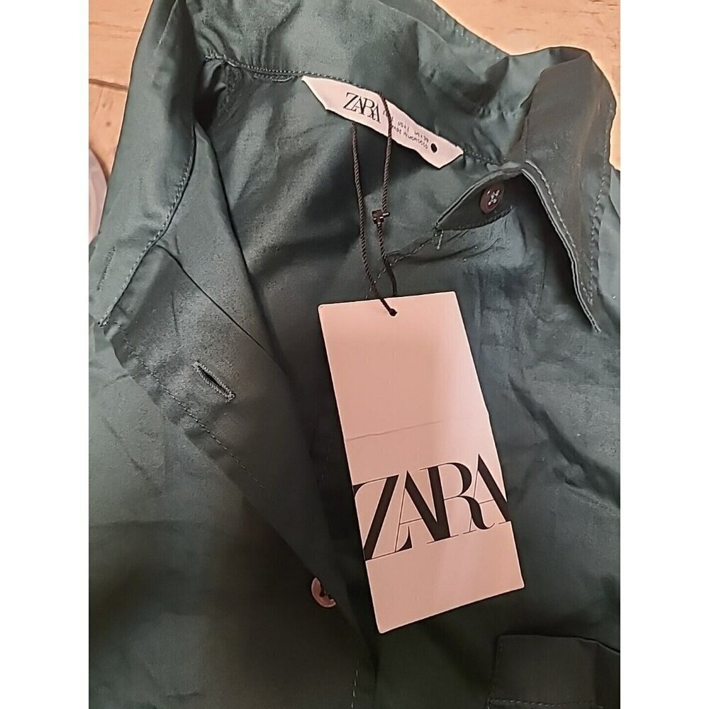 ZARA POPLIN SHIRT WITH ASYMMETRICAL CUT BLUE-GREEN SIZE L | 2246/335 24" Ptp